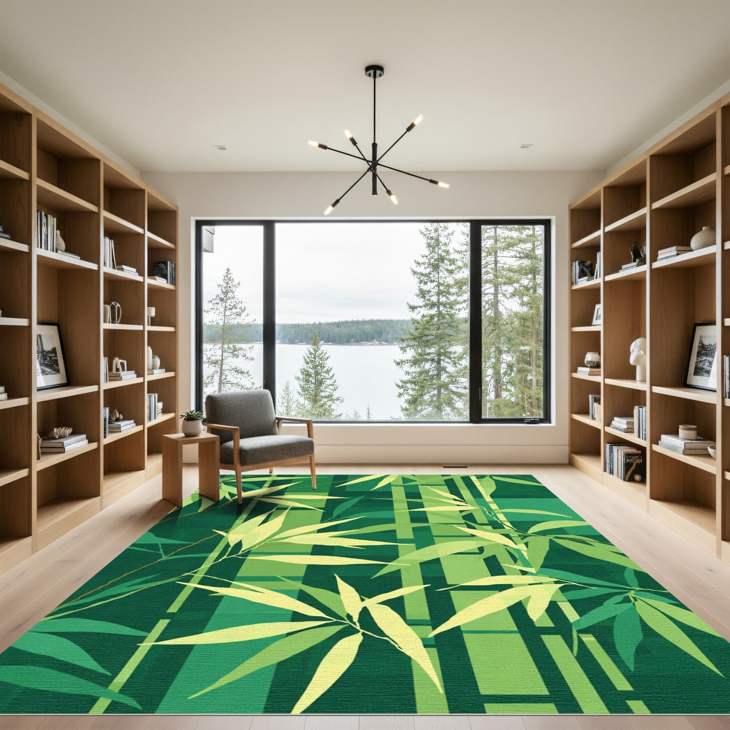 Emerald Bamboo Forest Foliage Rug