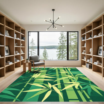 Emerald Bamboo Forest Foliage Rug
