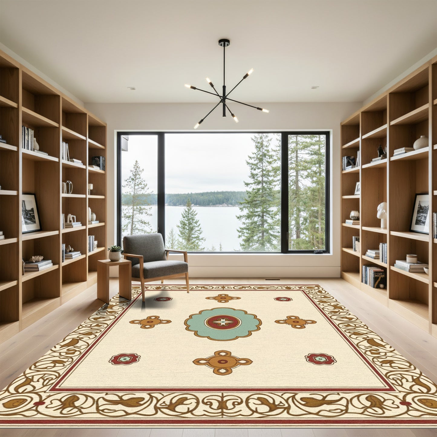 Burgundy Cream Geometric Floral Medallion Rug