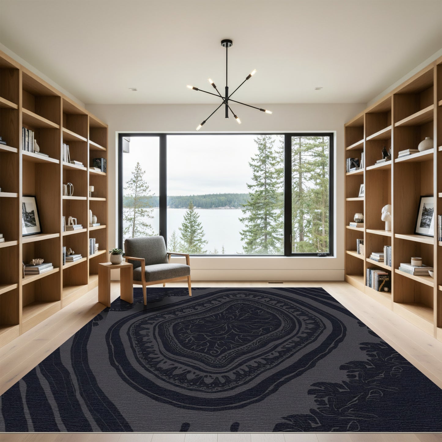 Dark Outline Floral Laurel Medallion Rug