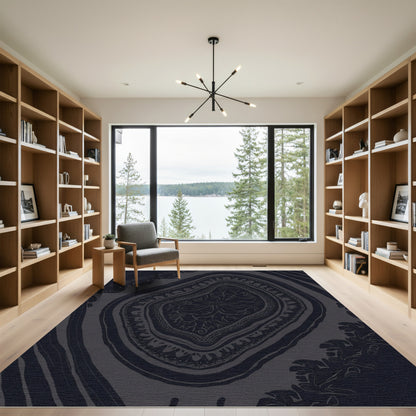 Dark Outline Floral Laurel Medallion Rug