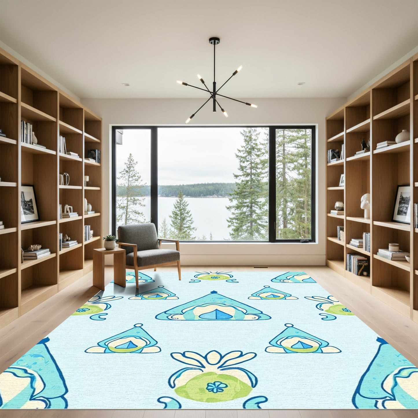 Soft Blue Whimsical Gnome Medallion Rug