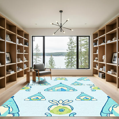 Soft Blue Whimsical Gnome Medallion Rug