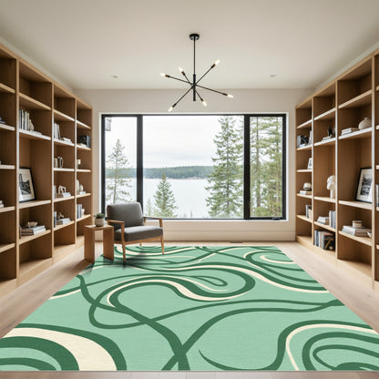 Sleek Teal Swirl Ribbon Rug
