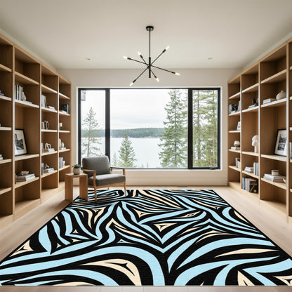 Bold Black Blue Cream Swirl Rug