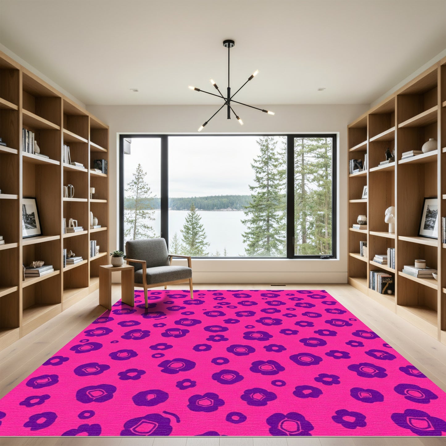 Bright Pink Purple Petite Floral Arrangement Rug