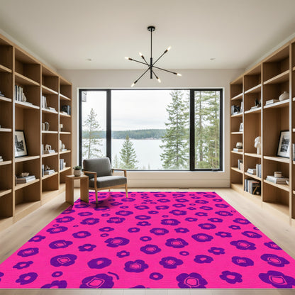 Bright Pink Purple Petite Floral Arrangement Rug