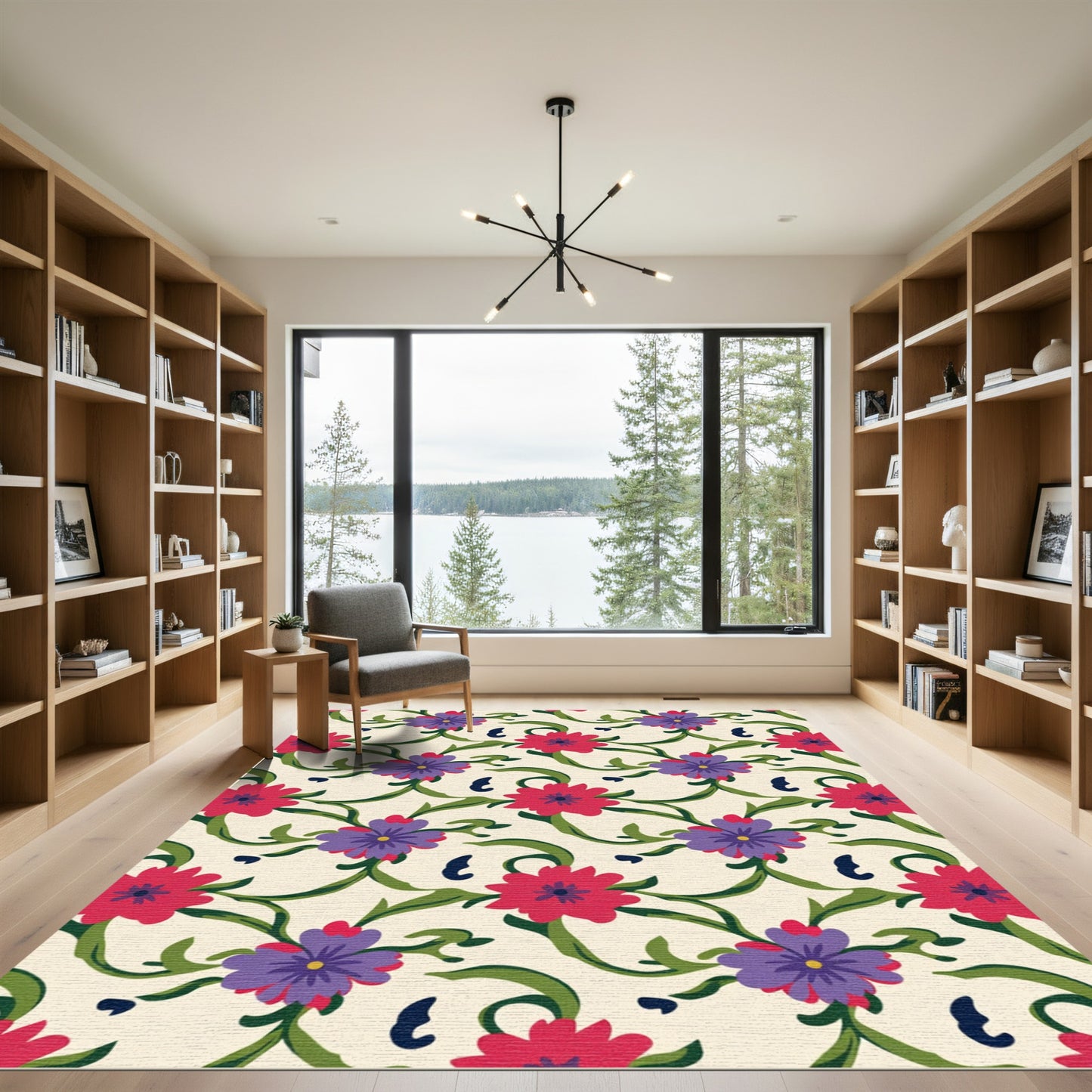 Crimson Purple Floral Vine Garden Rug