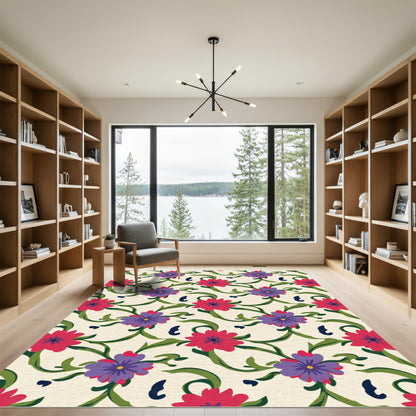 Crimson Purple Floral Vine Garden Rug