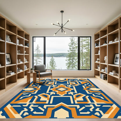 Bold Geometric Blue Orange Arrangement Rug
