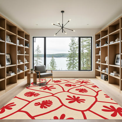 Red Floral Organic Cluster Rug