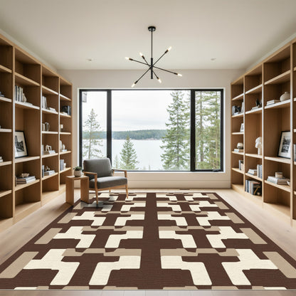 Brown and Cream Geometric Links Rug
