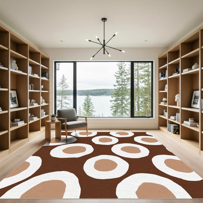 Brown White Tan Organic Circles Rug