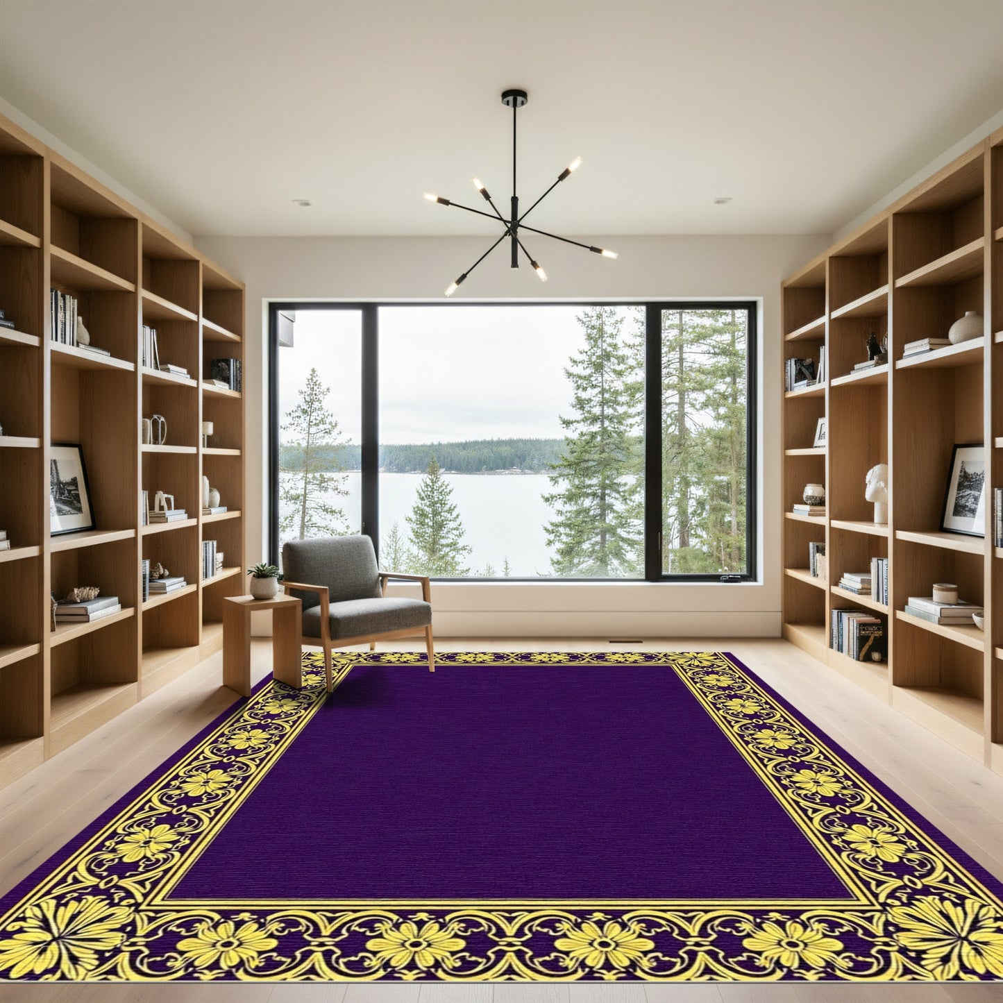 Regal Purple Yellow Floral Border Rug