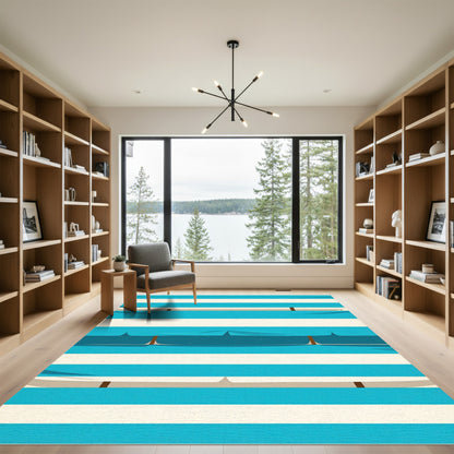 Modern Blue Ivory Stripe Abstract Rug