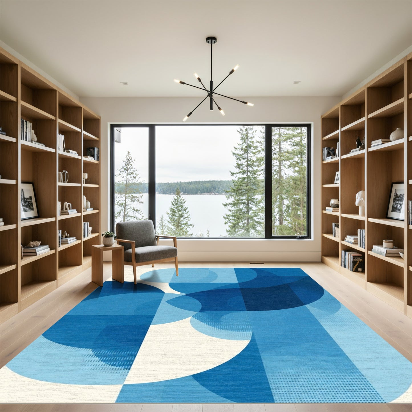 Deep Blue Geometric Overlapping Circles Rug