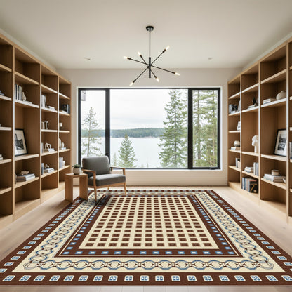Faded Earthy Tone Geometric Inlay Rug