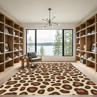 Leopard Spots Cream Brown All Over Rug