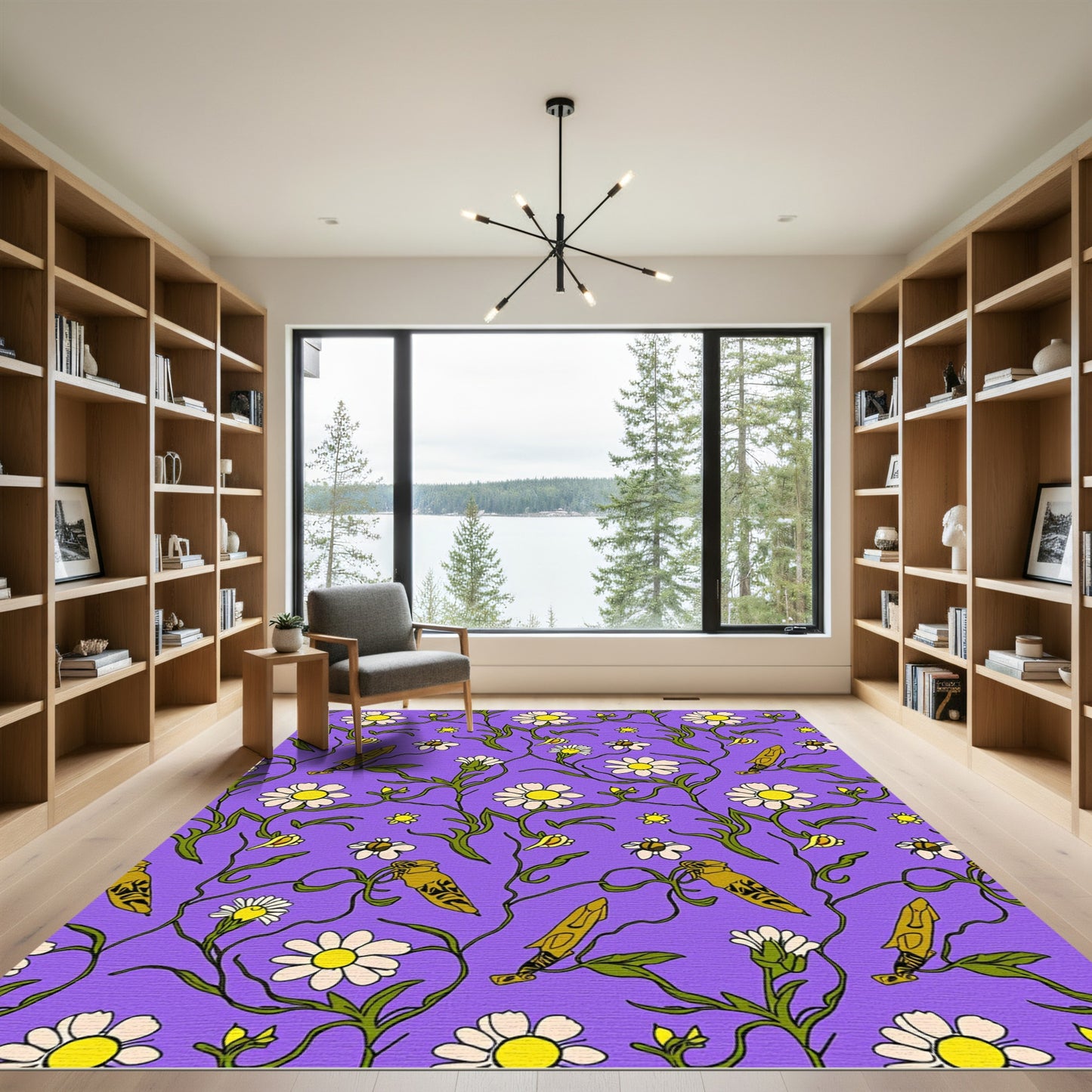 Purple Floral Daisy Bee Sword Rug