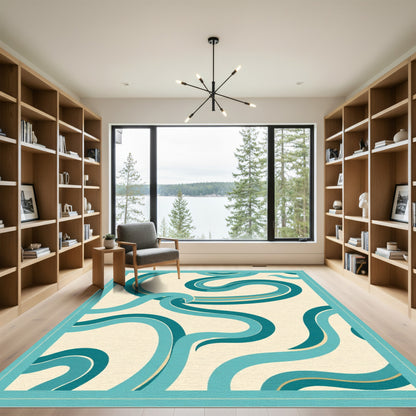 Turquoise Teal Flowing Ribbon Rug