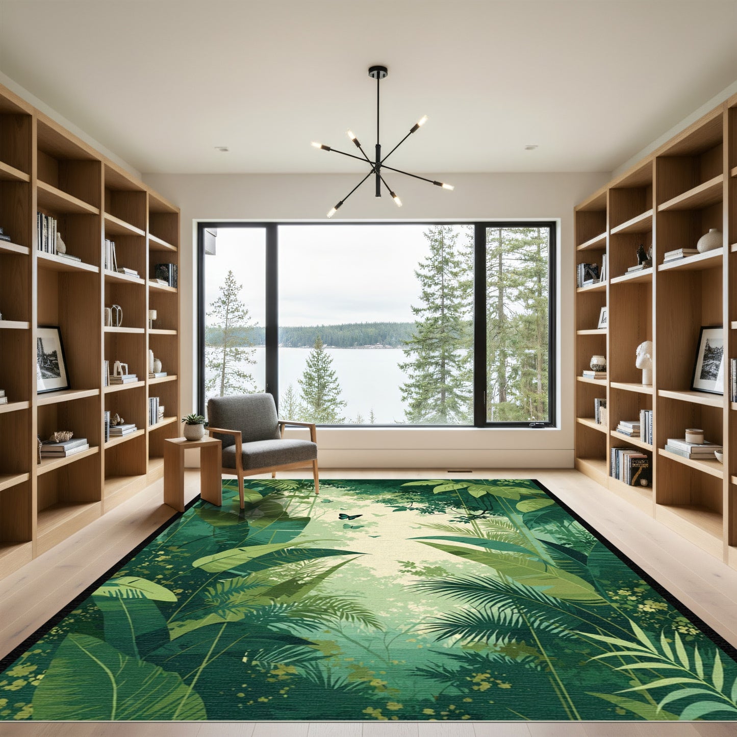 Lush Emerald Jungle Butterflies Garden Rug