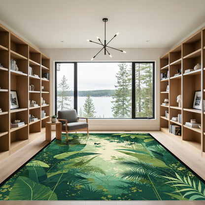 Lush Emerald Jungle Butterflies Garden Rug