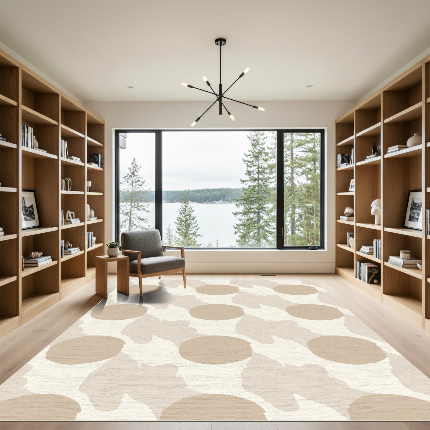 Cream and Tan Abstract Polka Dot Rug