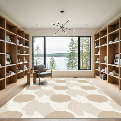 Cream and Tan Abstract Polka Dot Rug