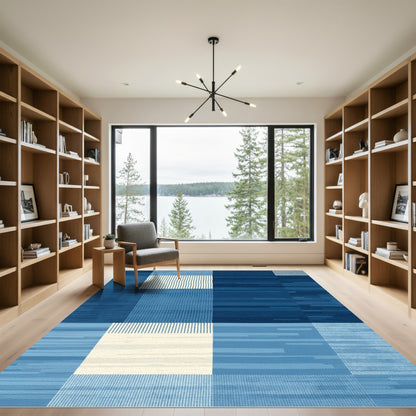 Ombre Blue Abstract Vertical Stripes Rug