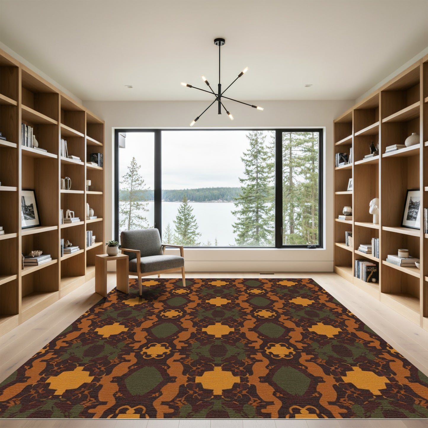 Rich Ochre Abstract Symmetry Rug