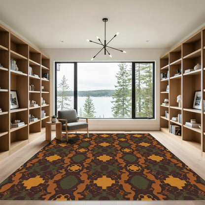 Rich Ochre Abstract Symmetry Rug