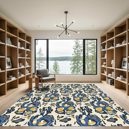 Bold Blue Yellow Abstract Organic Rug