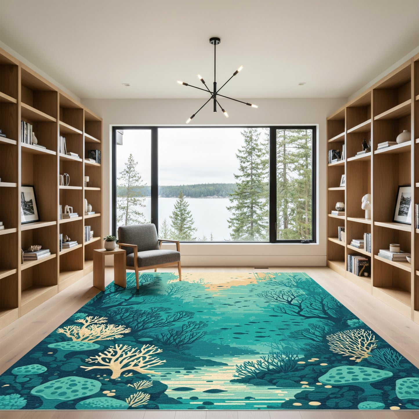 Teal Underwater Coral Reef Scene Rug
