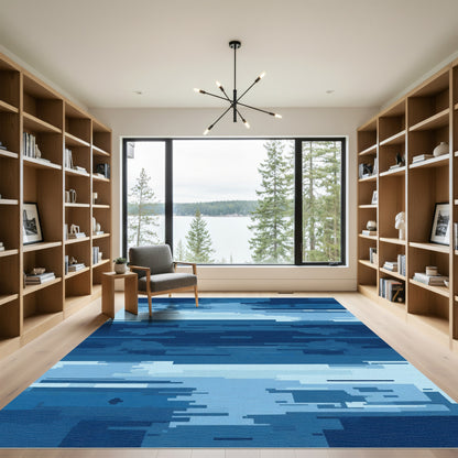 Abstract Midnight Blue Geometric Lines Rug