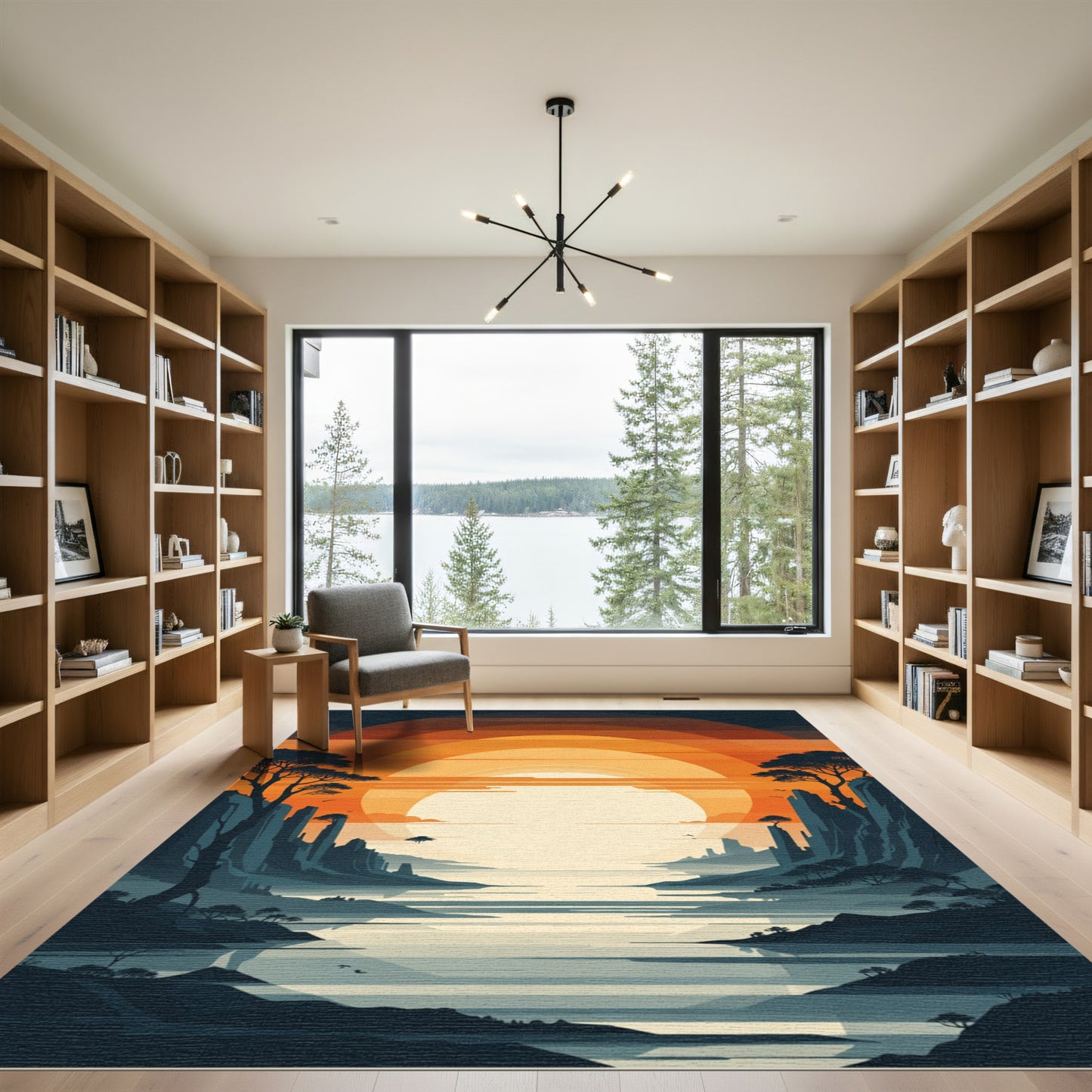 Orange Sun Mountain Landscape Rug