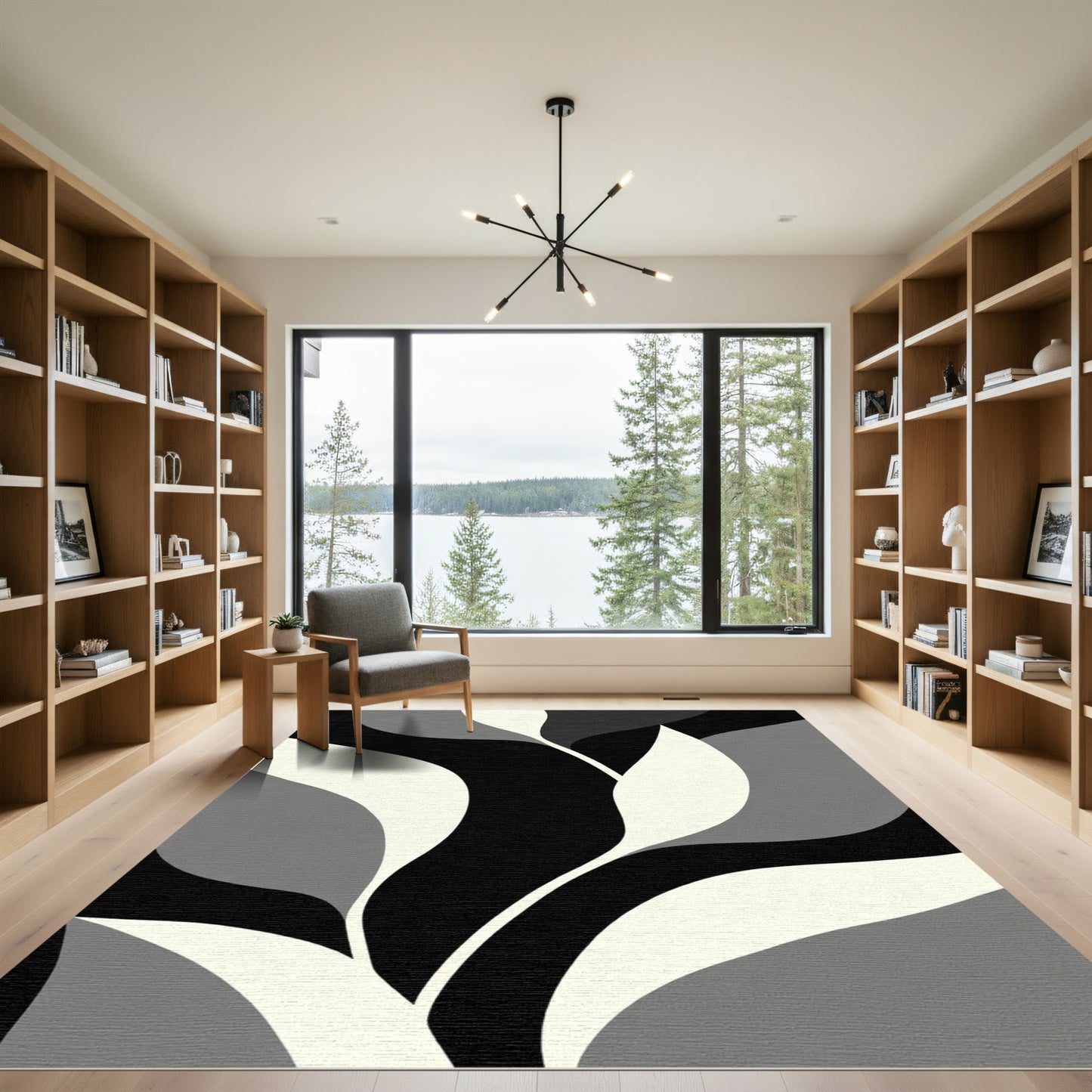 Monochrome Abstract Organic Flow Rug