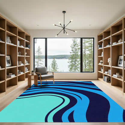 Oceanic Blue Flowing Stripes Rug