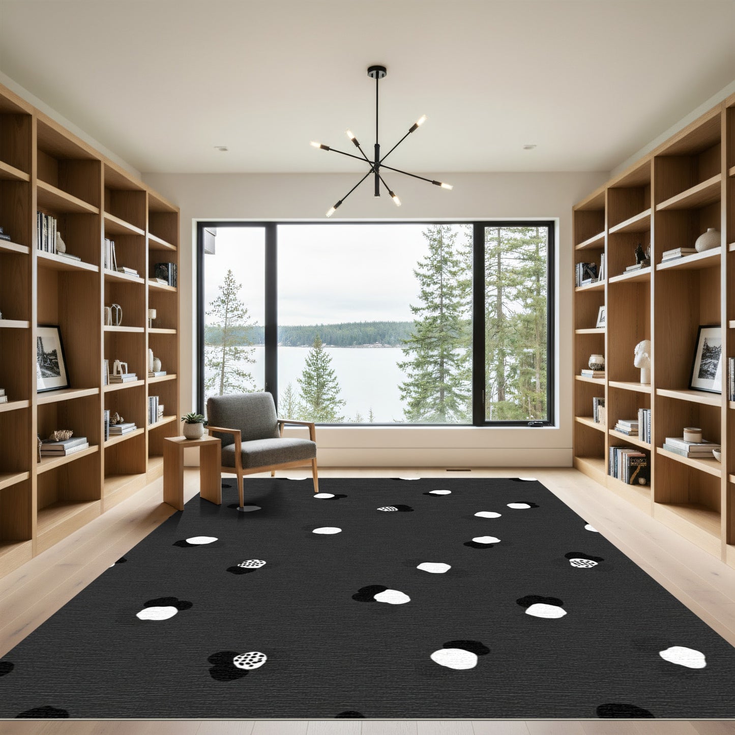 Dark Gray Scattered Floral Dots Rug