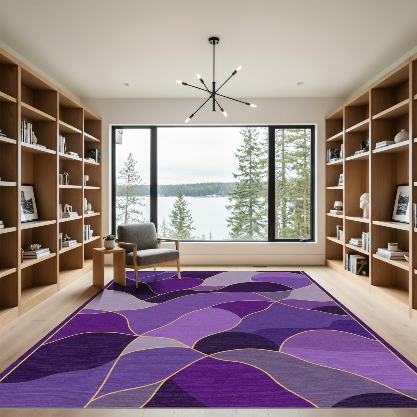 Modern Amethyst Abstract Wavy Rug