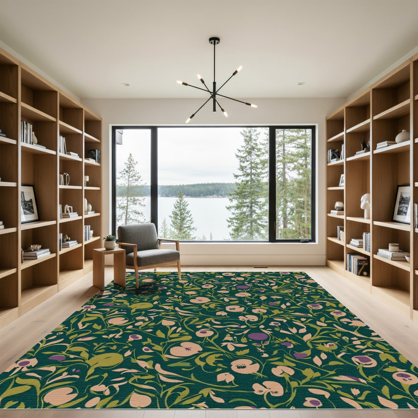 Deep Teal Floral Vine Garden Rug