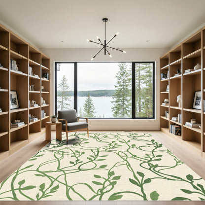 Green Vine Silhouette On Cream Background Rug
