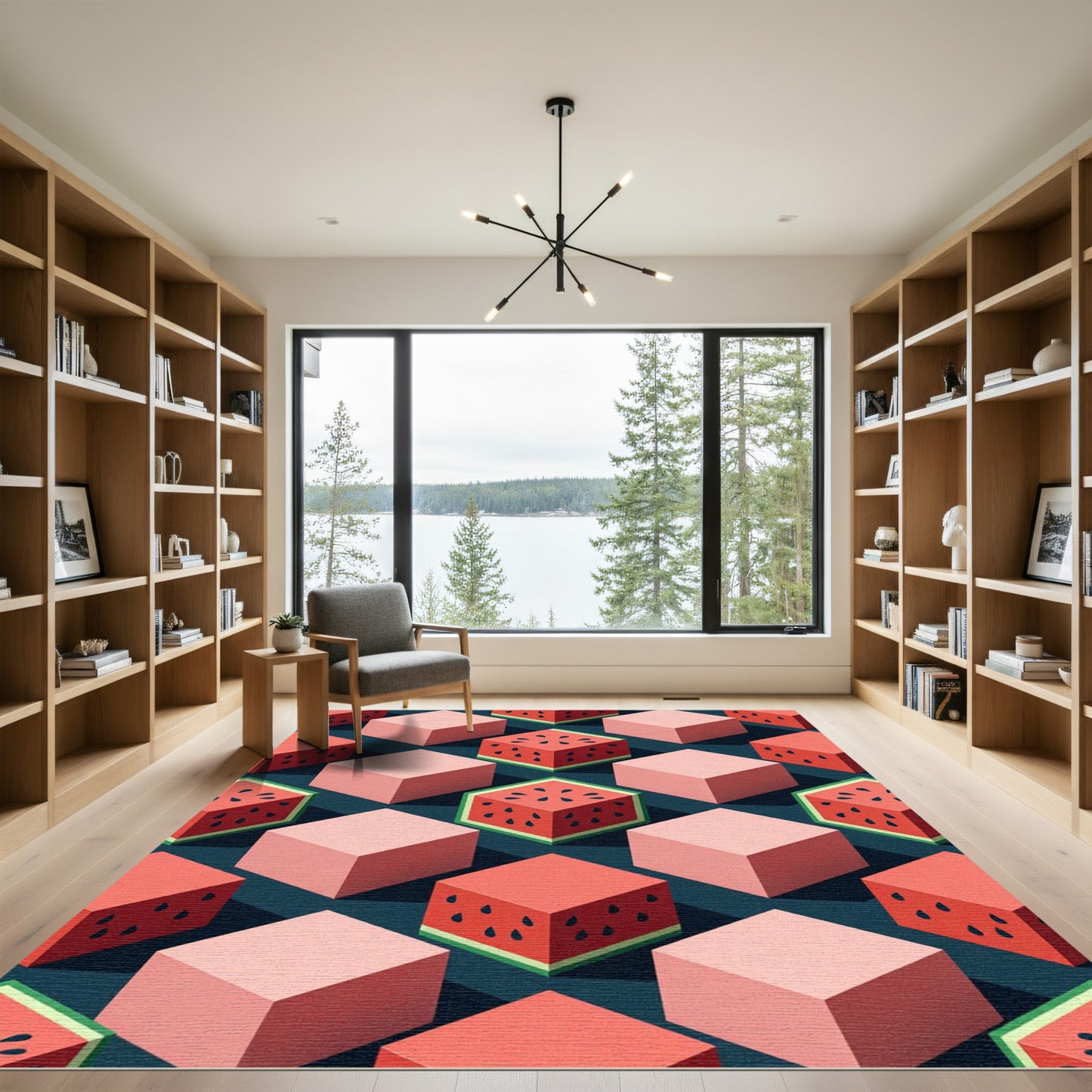 Retro Pink Watermelon Cubes Rug