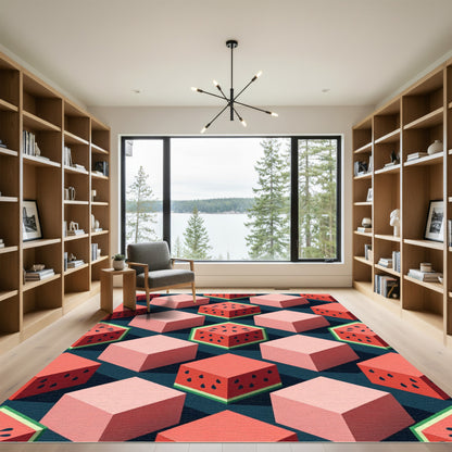 Retro Pink Watermelon Cubes Rug