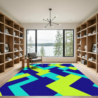 Bold Neon Geometric Interlocking Shapes Rug