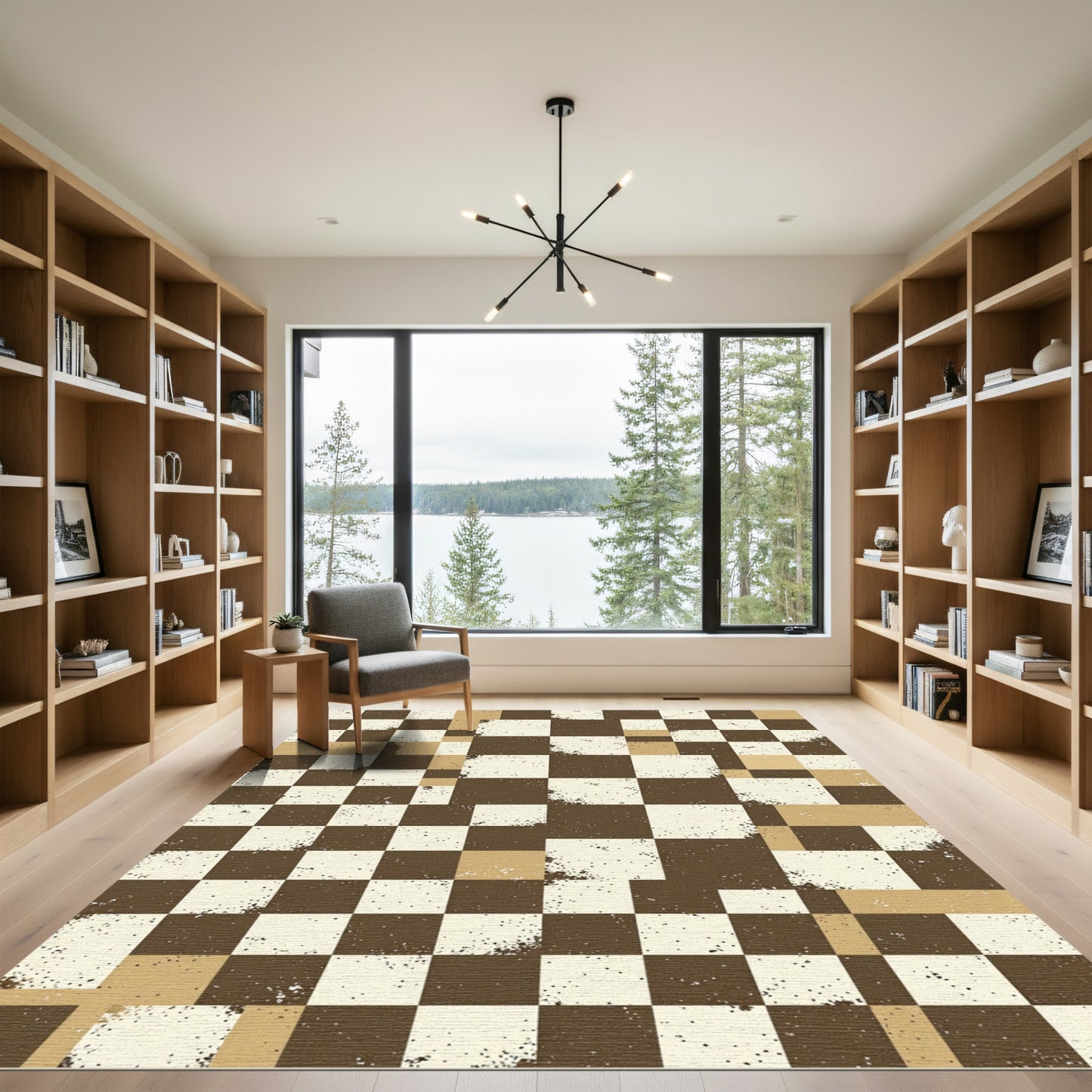 Distressed Brown Checkerboard Grunge squares Rug