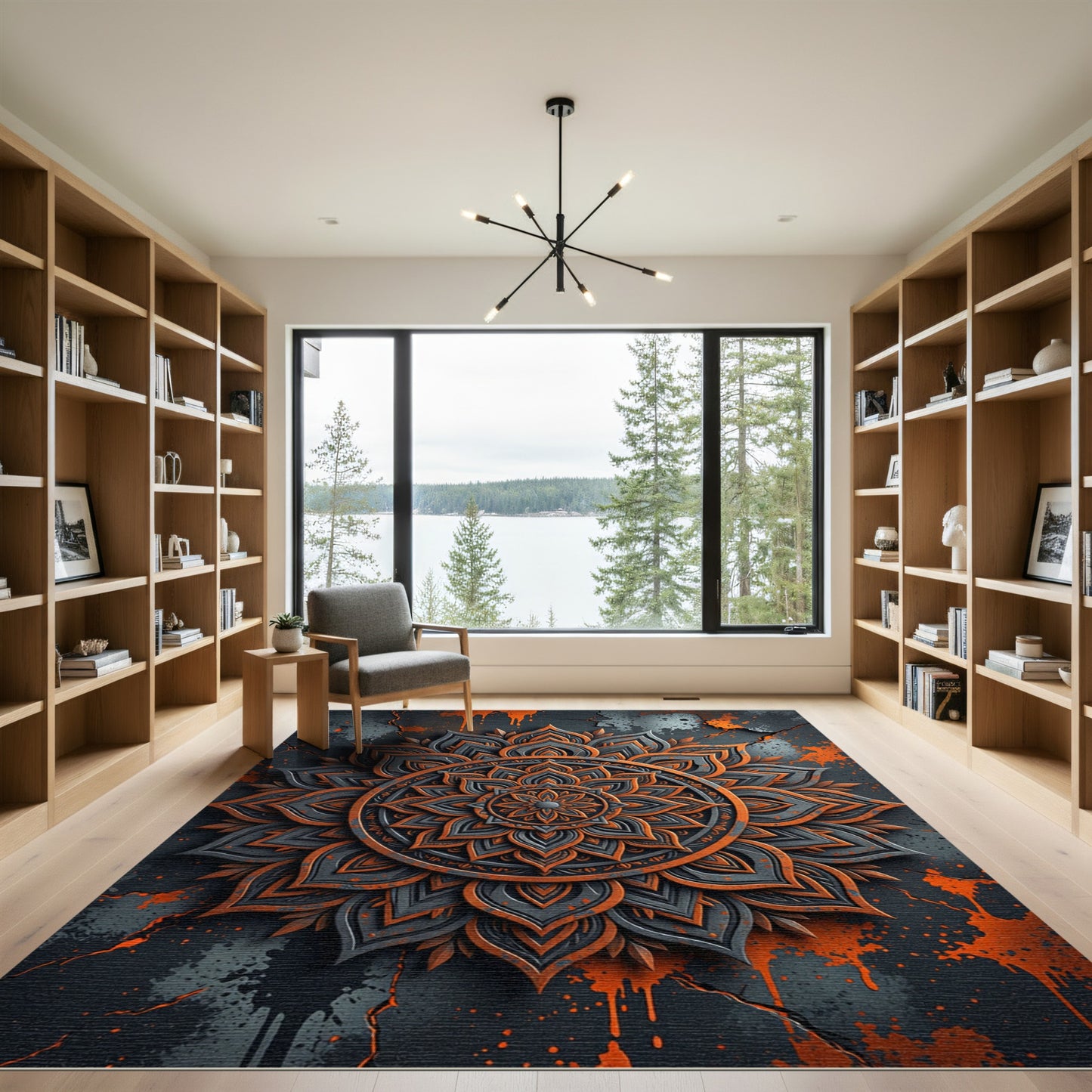 Rustic Orange Gray Mandala Rug