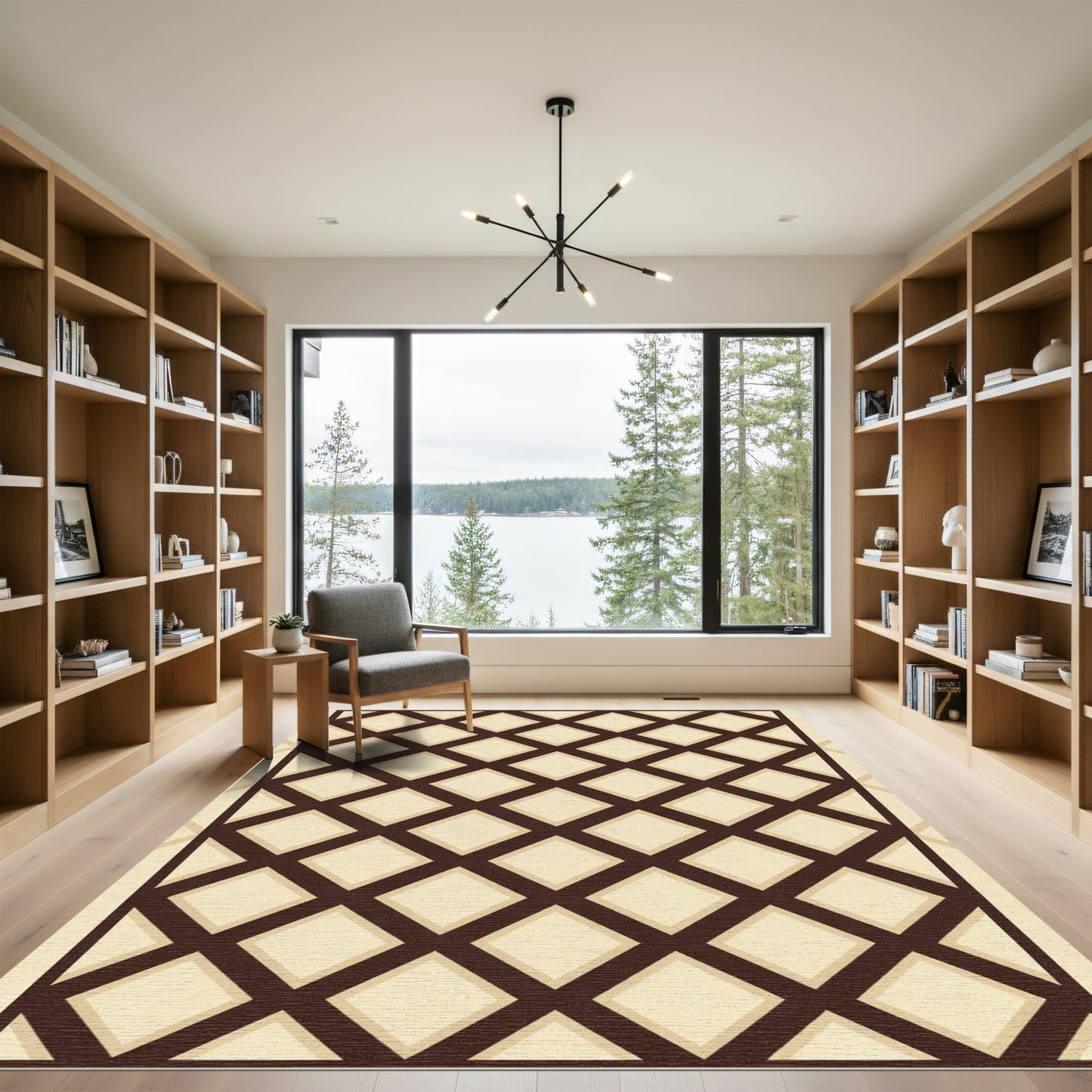 Dark Brown Lattice Diamond Rug