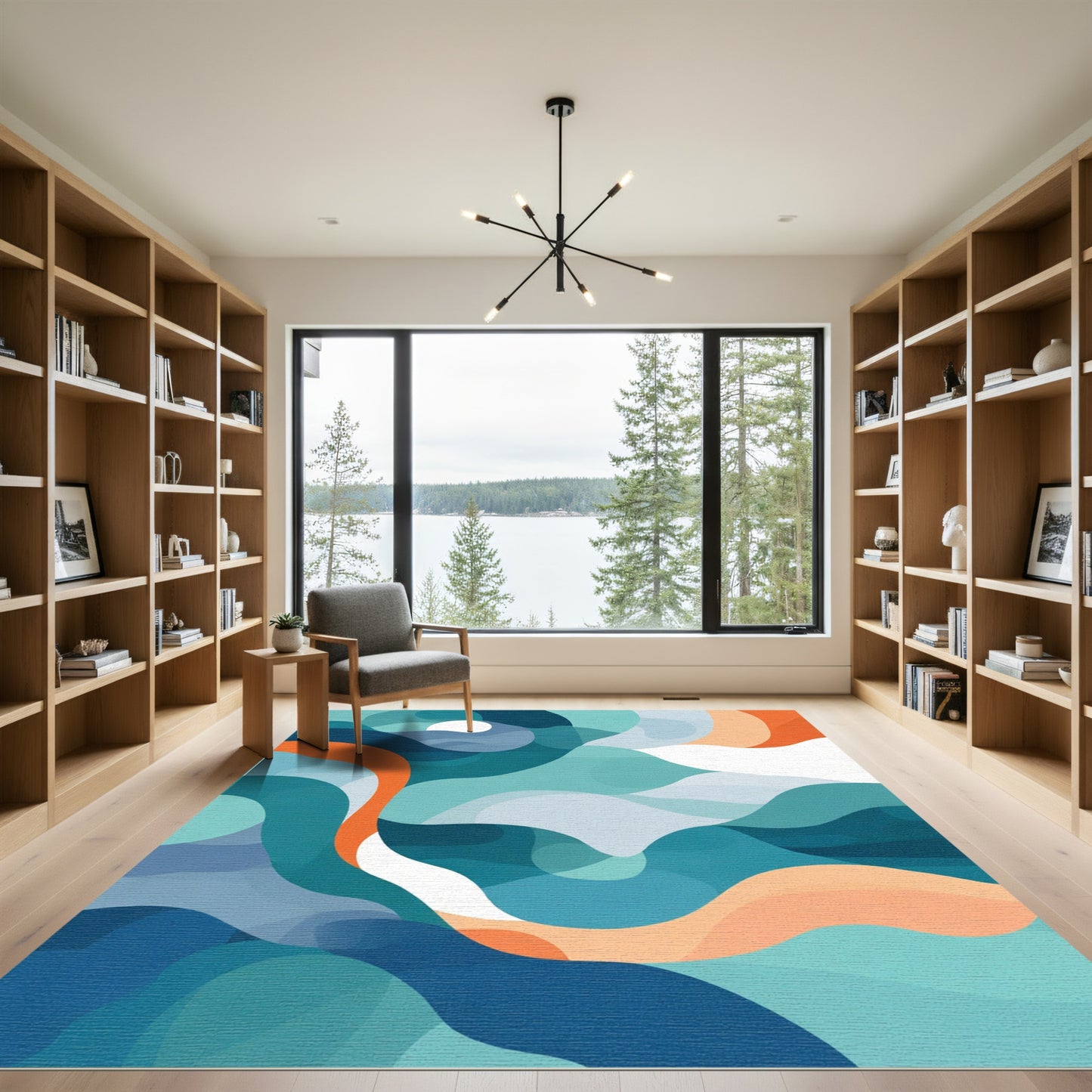 Oceanic Teal Abstract Wave Rug