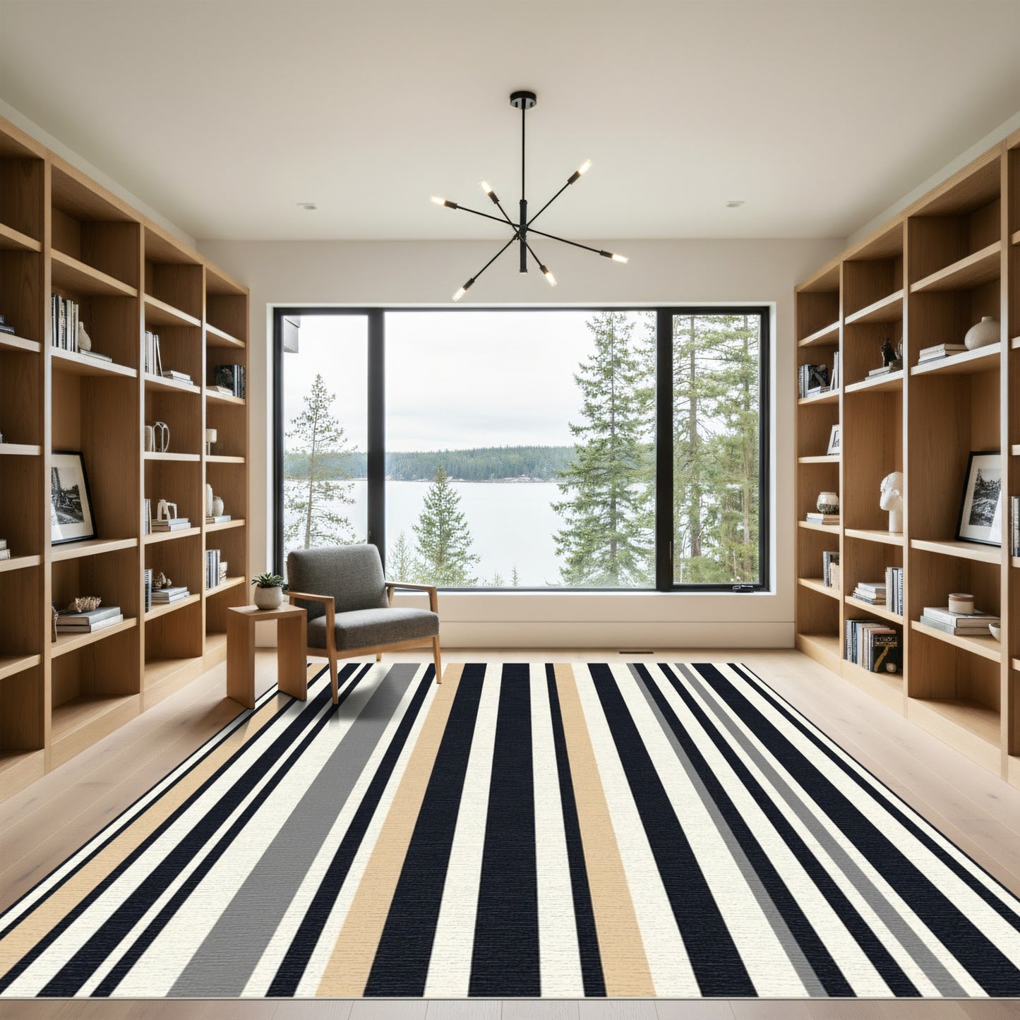 Modern Beige Tan Dark Gray Stripes Rug