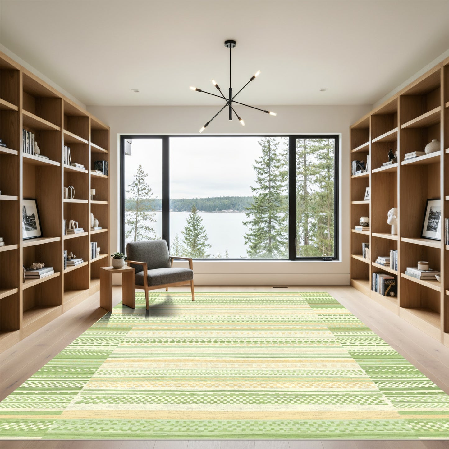Earthy Green Horizontal Stripe Medley Rug